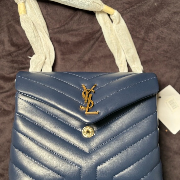 Yves Saint Laurent Dark Blue Chevron Shoulder Bag - Picture 3 of 6